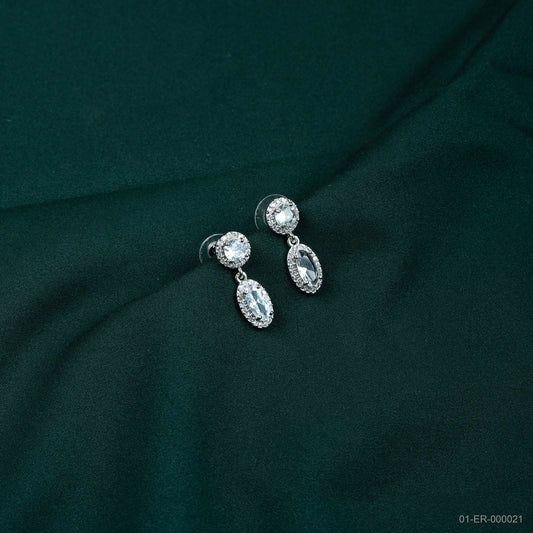 Elara White Stone AD Halo Drop Earrings