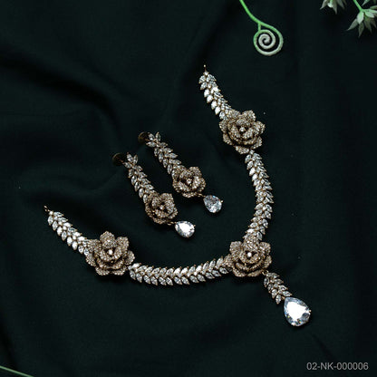 Elara Gold Plated AD Rose Motif Necklace Set