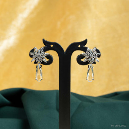 Elara Silver Plated AD Floral Drop Earrings