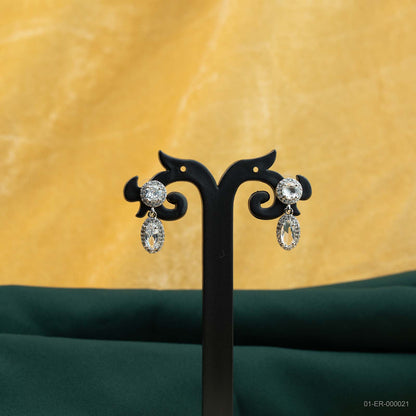 Elara White Stone AD Halo Drop Earrings