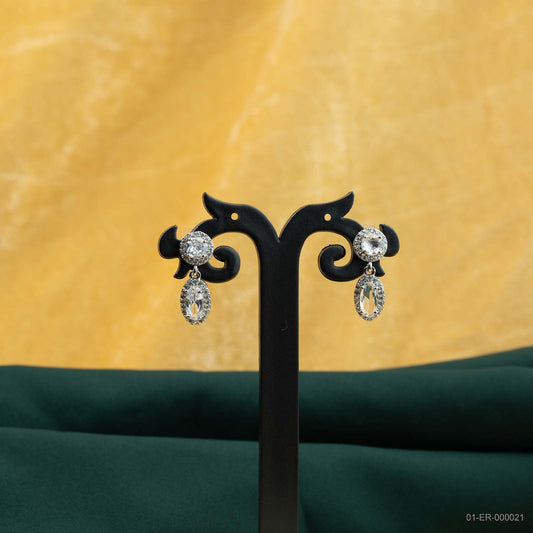 Elara White Stone AD Halo Drop Earrings