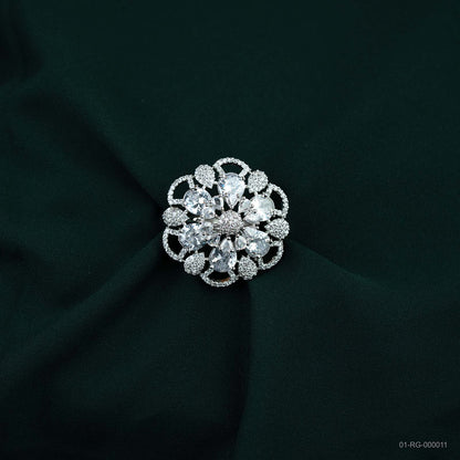 Elina Silver Plated AD Lace Floral Ring