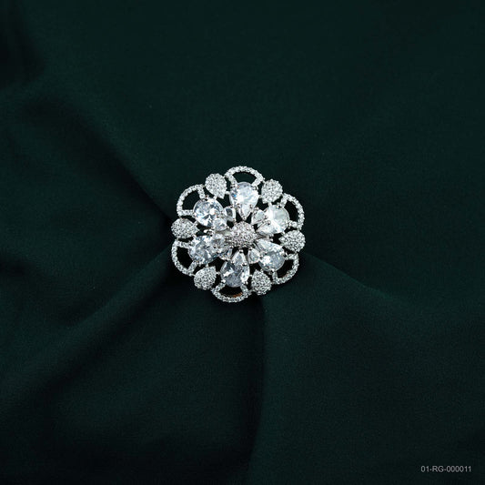 Elina Silver Plated AD Lace Floral Ring