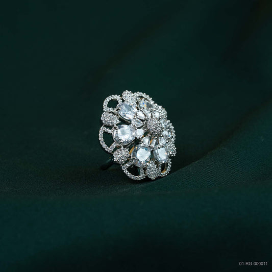 Elina Silver Plated AD Lace Floral Ring
