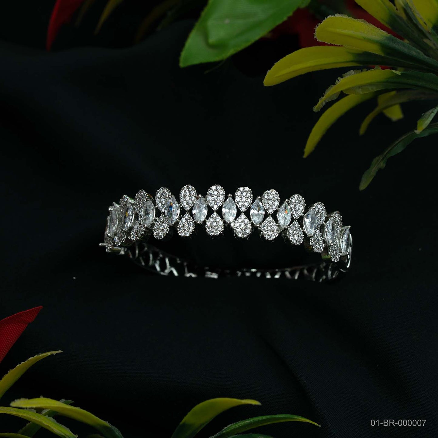 Ira Silver Plated AD Marquise Scallop Kada