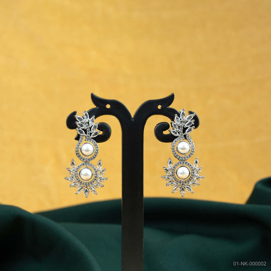 Ira Silver Plated AD Pearl Floral Necklace Set