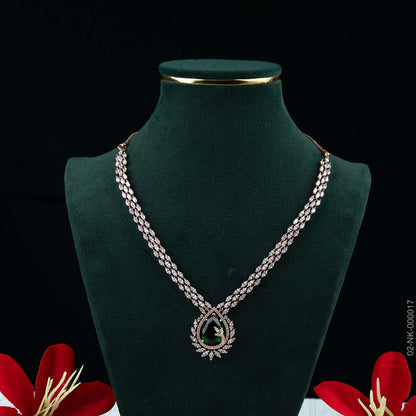 Ivy Emerald Green AD Rose Gold Halo Necklace Set