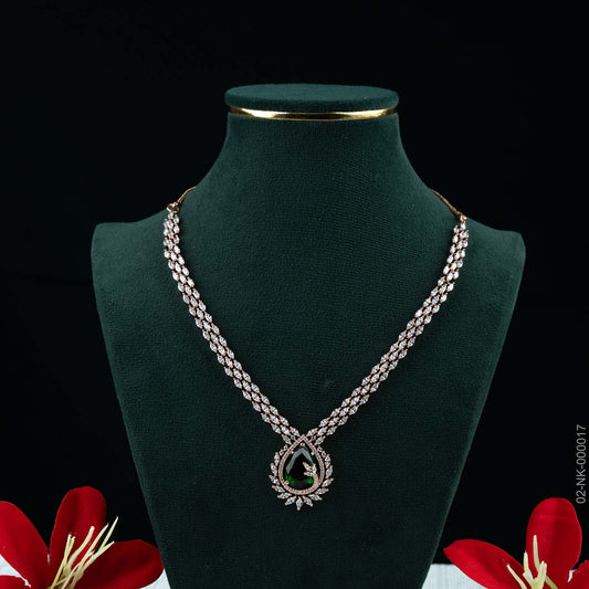 Ivy Emerald Green AD Rose Gold Halo Necklace Set