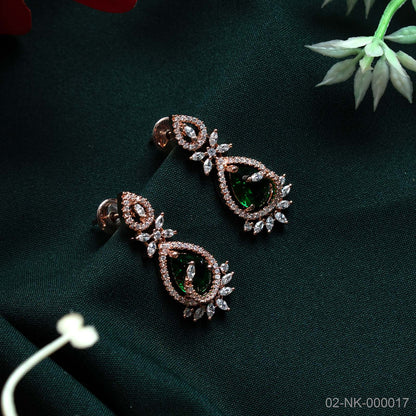 Ivy Emerald Green AD Rose Gold Halo Necklace Set
