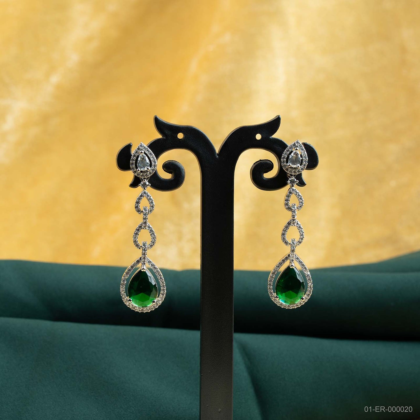 Kiara AD Emerald Green Pear Dangle Earrings