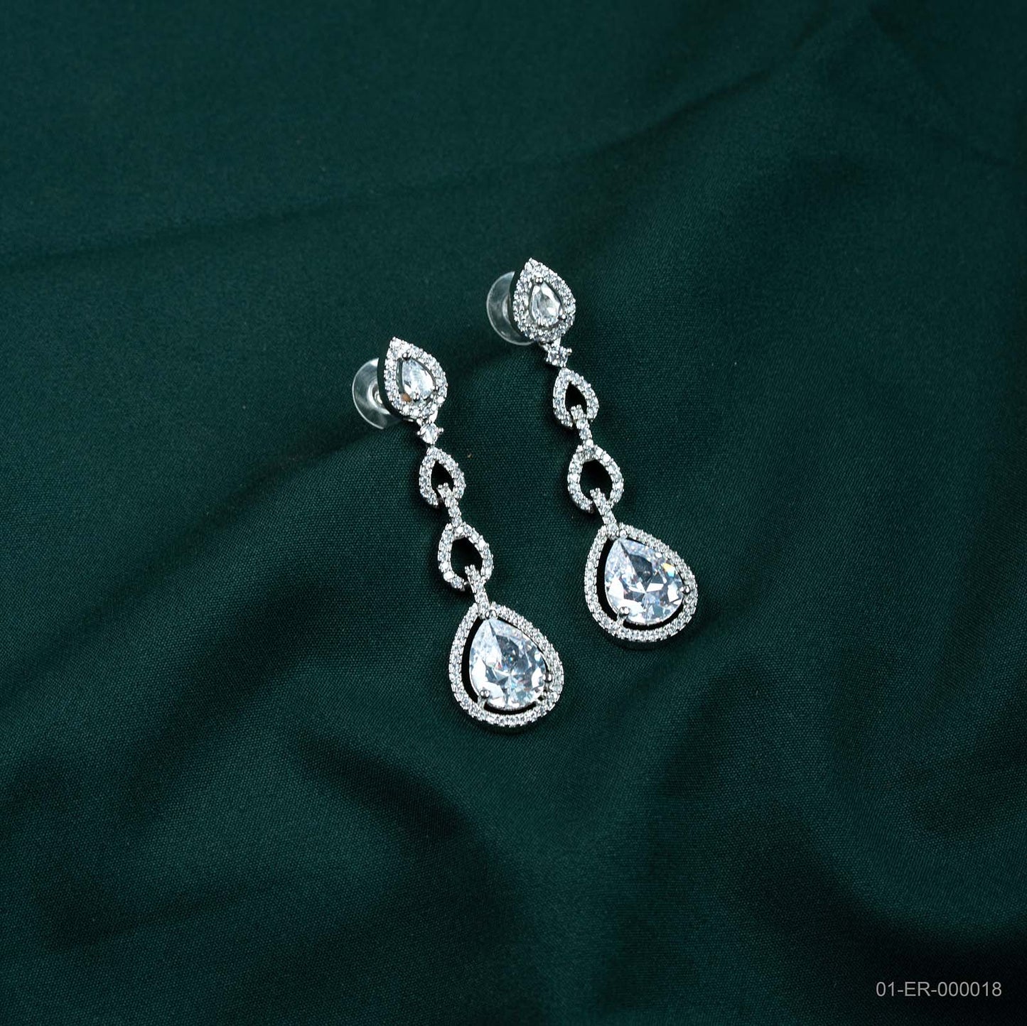 Kiara Silver Plated AD Pear Dangle Earrings
