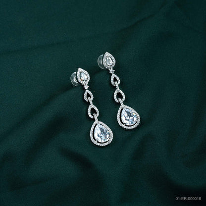 Kiara Silver Plated AD Pear Dangle Earrings