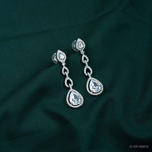 Kiara Silver Plated AD Pear Dangle Earrings