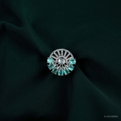 Kiara Mint Green AD Silver Plated Floral Ring