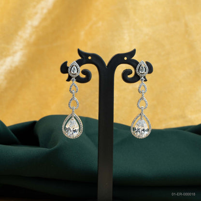 Kiara Silver Plated AD Pear Dangle Earrings