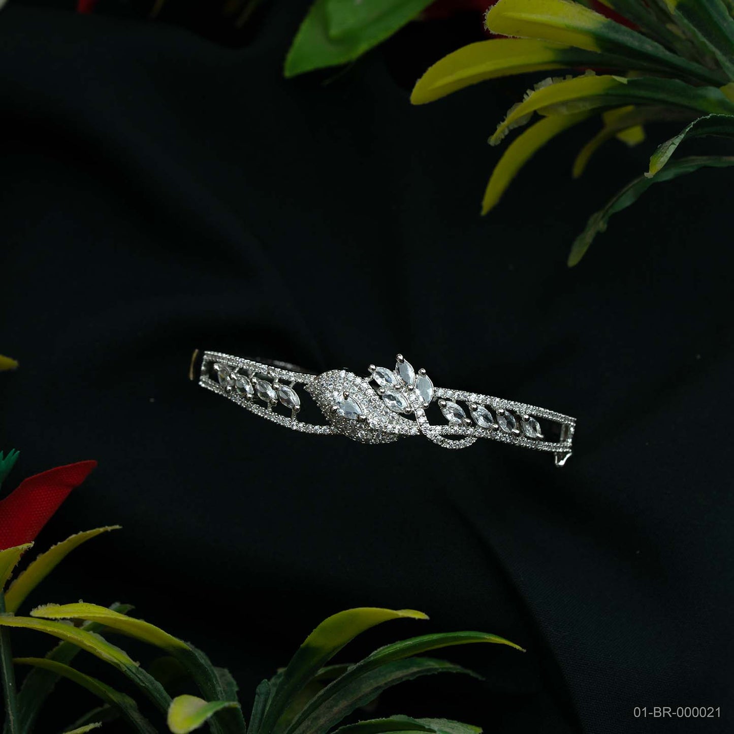 Lara Silver Plated AD Marquise Leaf Kada