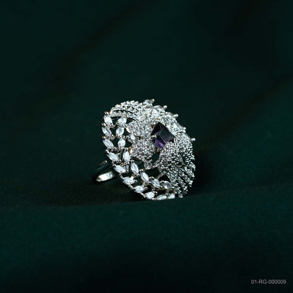 Mira Deep Purple AD Silver Plated Statement Ring