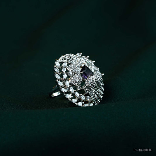 Mira Deep Purple AD Silver Plated Statement Ring