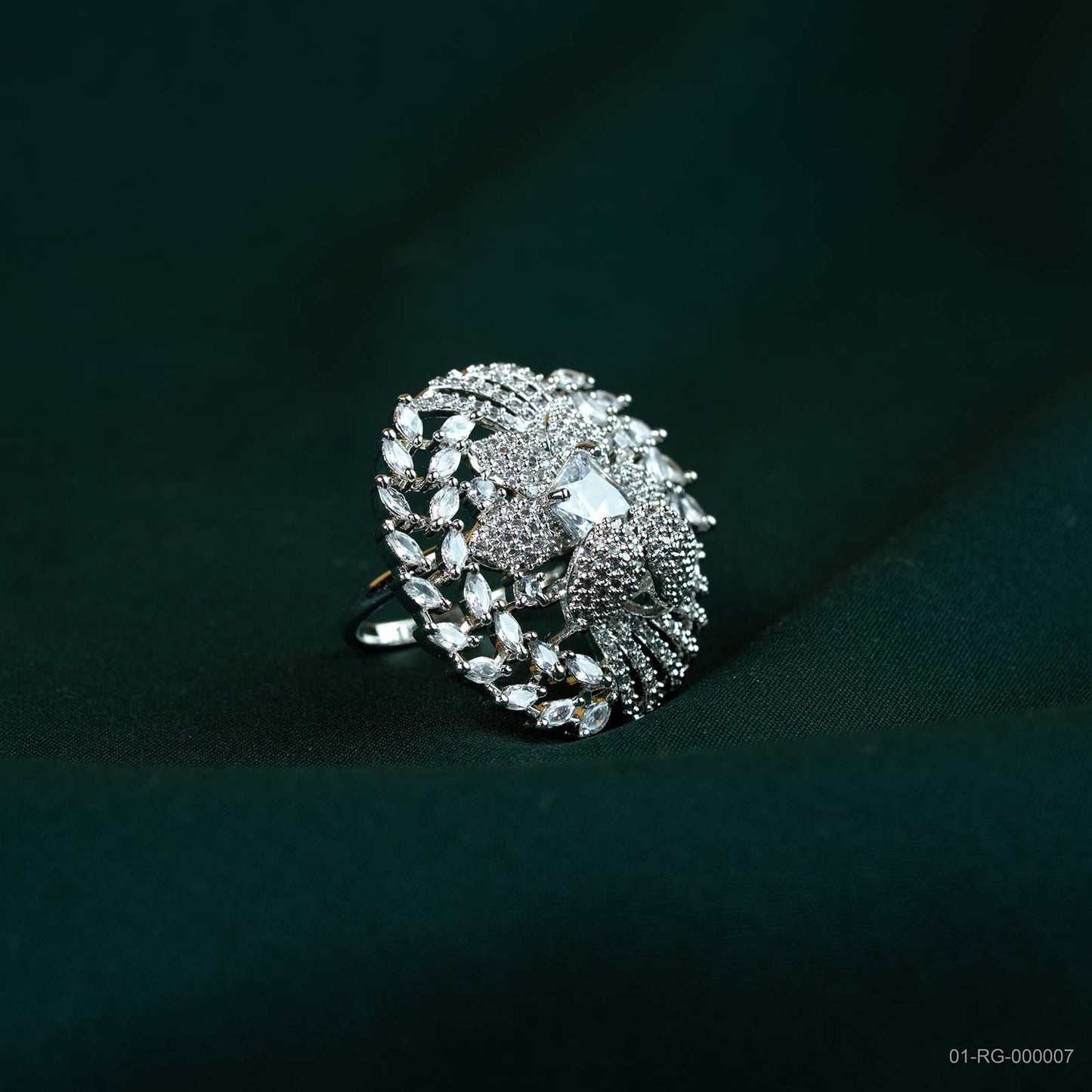 Mira Silver Plated AD Statement Ring
