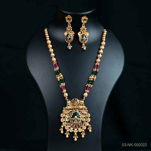 Mira Temple Gold Green Floral Necklace Set