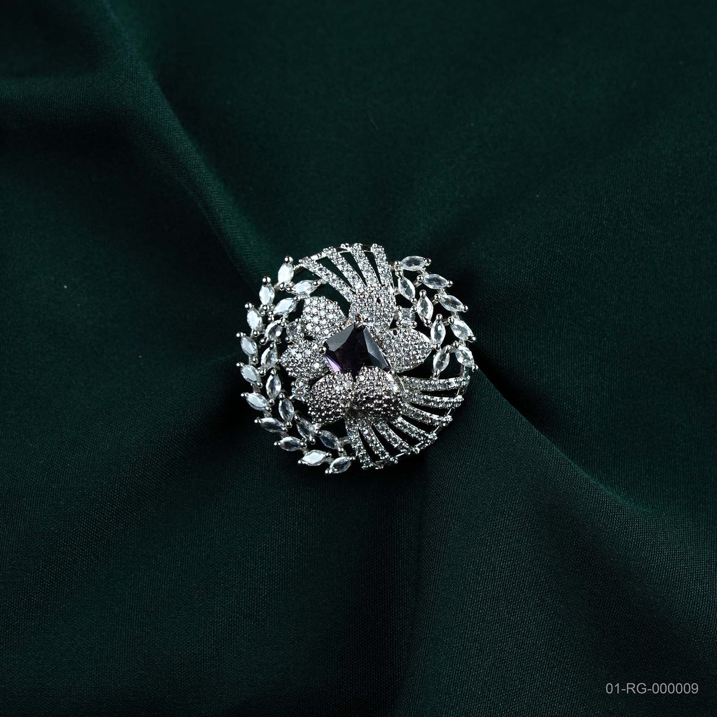Mira Deep Purple AD Silver Plated Statement Ring