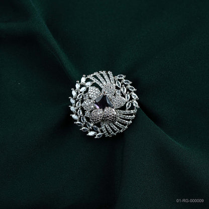 Mira Deep Purple AD Silver Plated Statement Ring