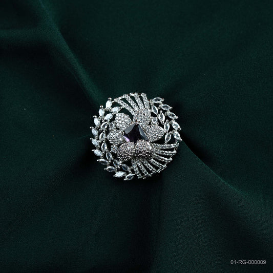 Mira Deep Purple AD Silver Plated Statement Ring
