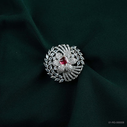 Mira Ruby Red AD Silver Plated Statement Ring