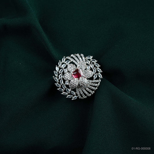 Mira Ruby Red AD Silver Plated Statement Ring