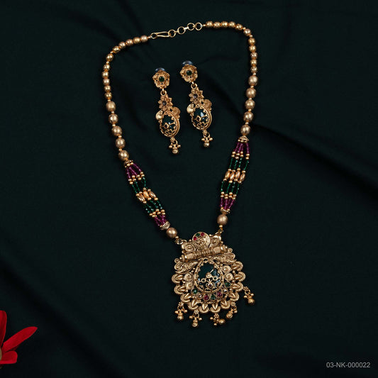 Mira Temple Gold Green Floral Necklace Set
