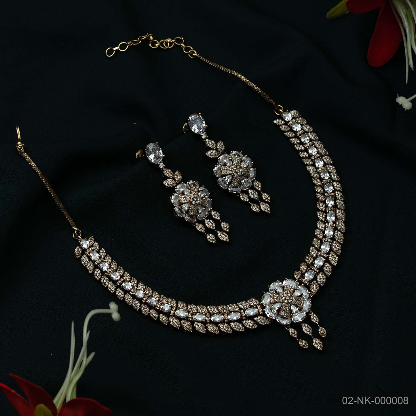 Myra Gold Plated AD Floral Necklace Set