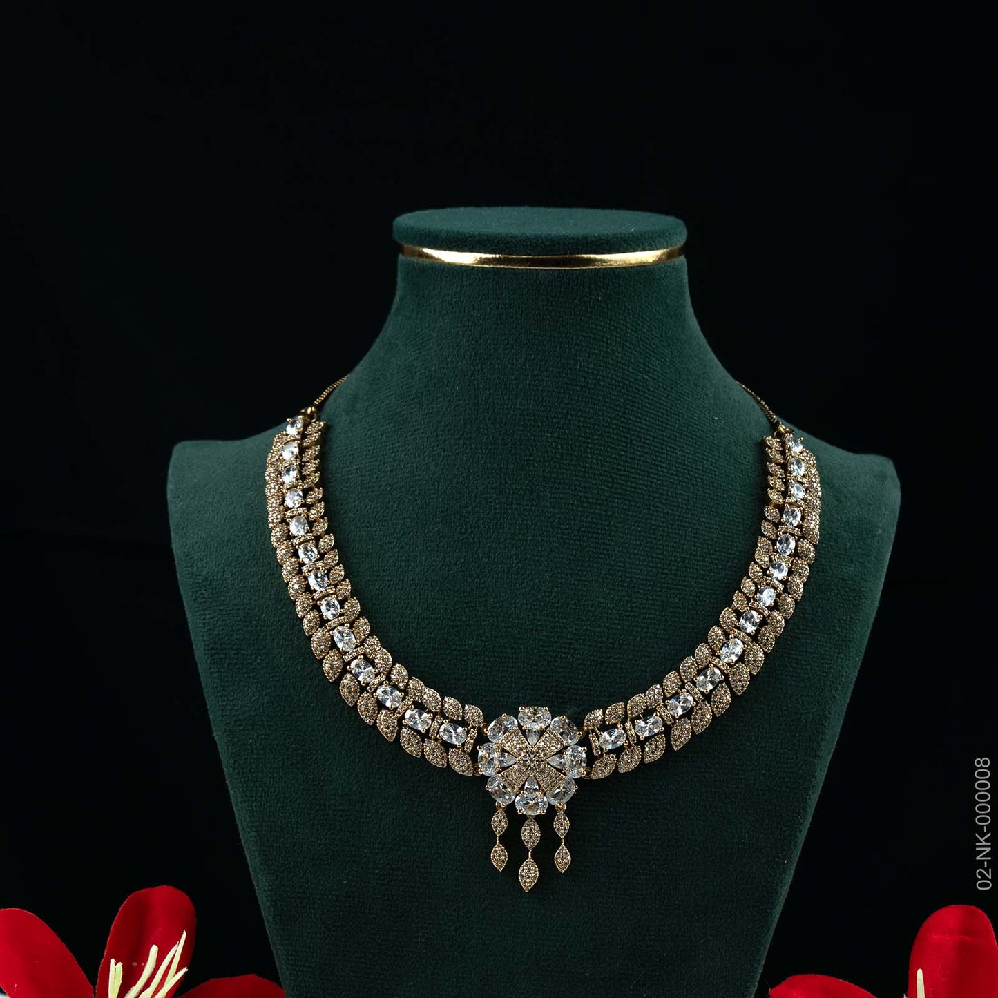 Myra Gold Plated AD Floral Necklace Set