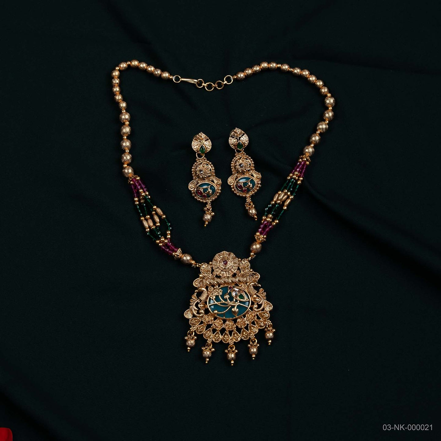 Noor Temple Gold Turquoise Paisley Necklace Set