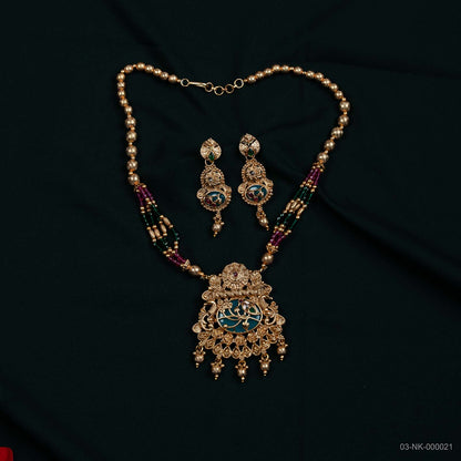 Noor Temple Gold Turquoise Paisley Necklace Set