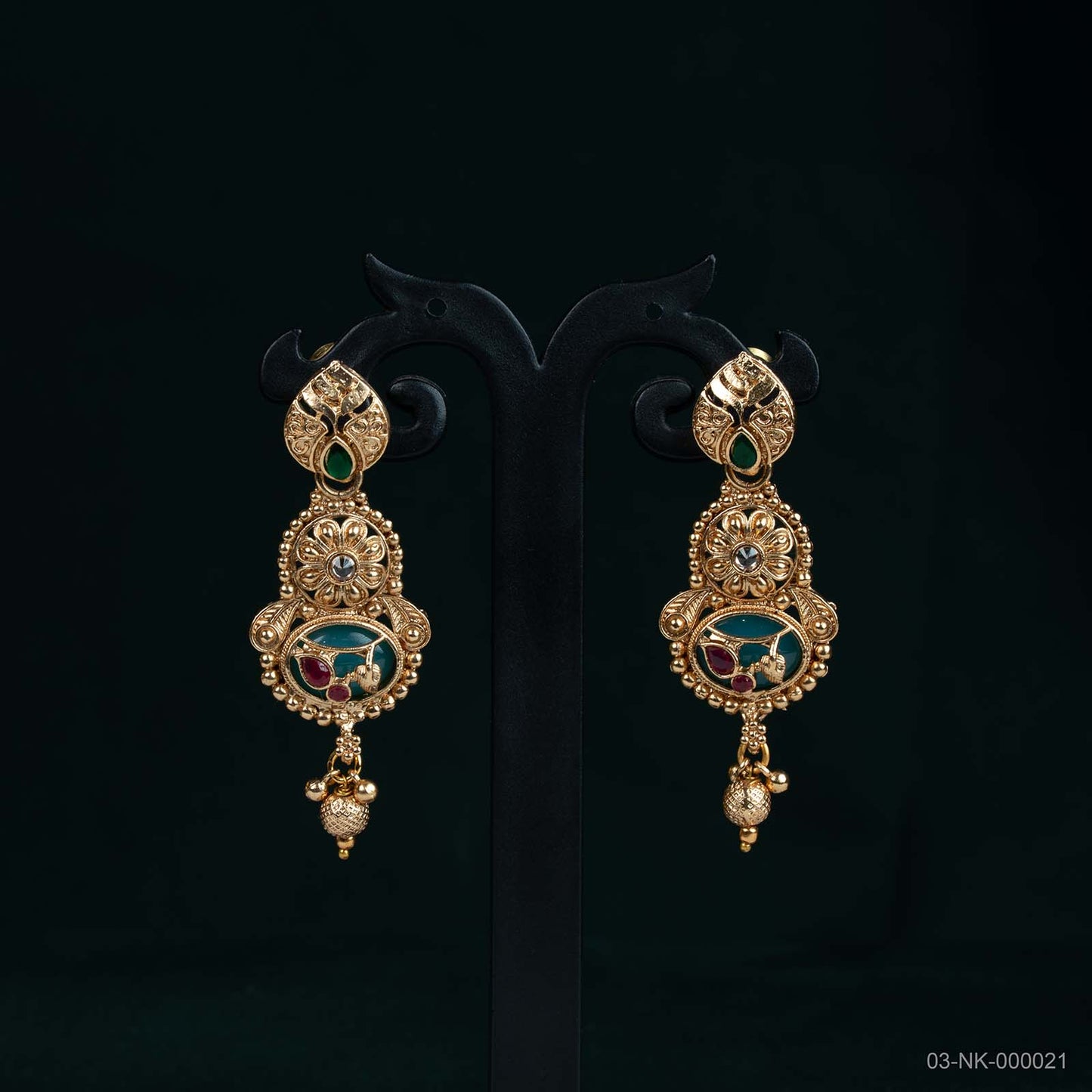 Noor Temple Gold Turquoise Paisley Necklace Set