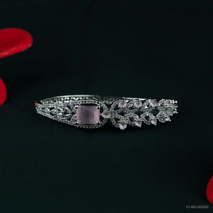 Nora Pink AD Silver Plated Leaf Kada