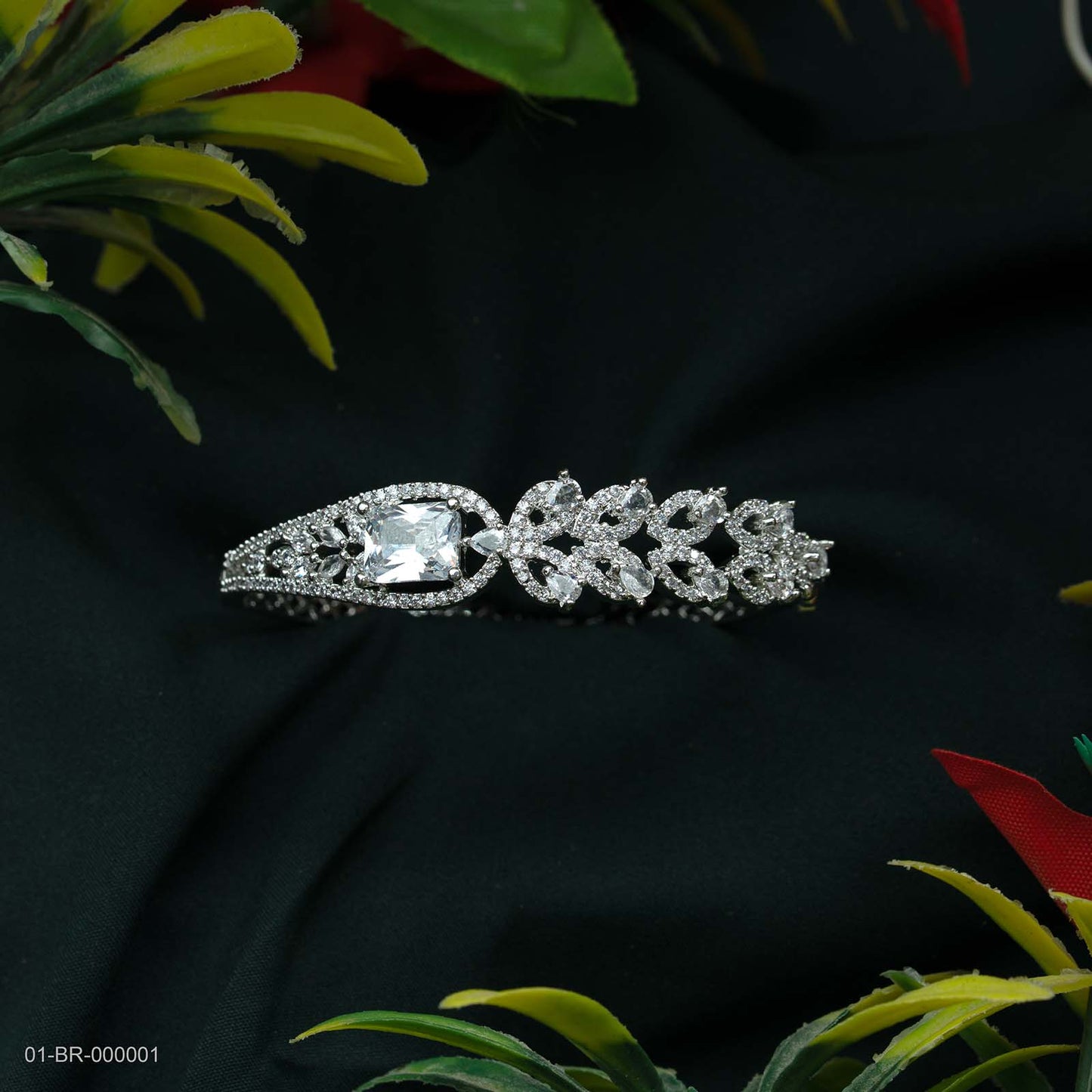 Nora Silver Plated AD Leaf Kada