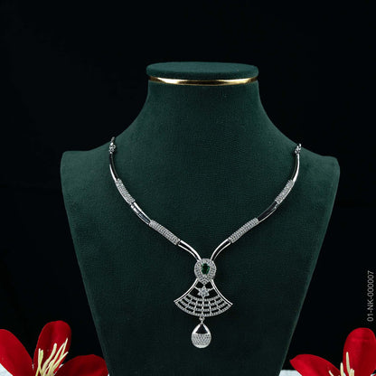 Nyra Emerald Green AD Fan Necklace Set