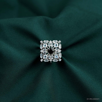 Nyra Silver Plated AD Geometric Statement Ring