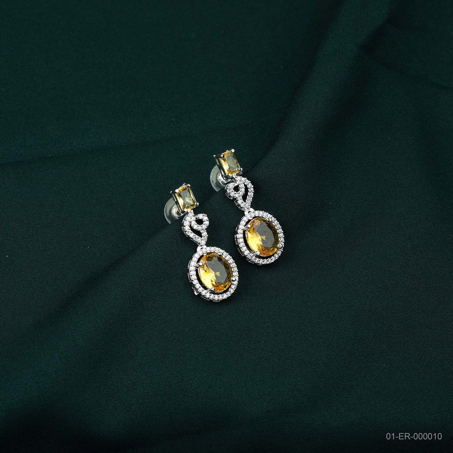 Nyra Silver Plated AD Golden Teardrop Drop Earrings