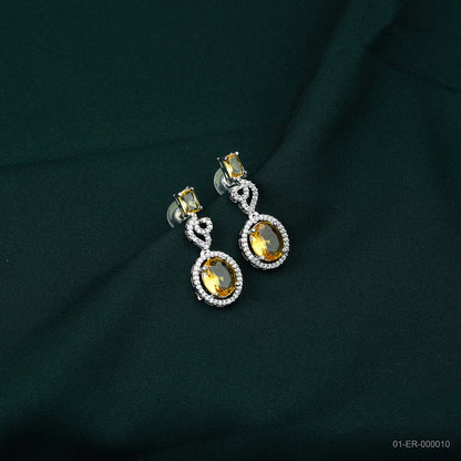 Nyra Silver Plated AD Golden Teardrop Drop Earrings