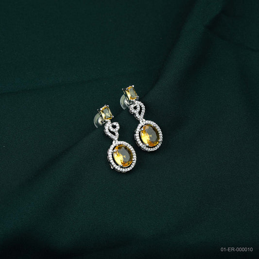 Nyra Silver Plated AD Golden Teardrop Drop Earrings