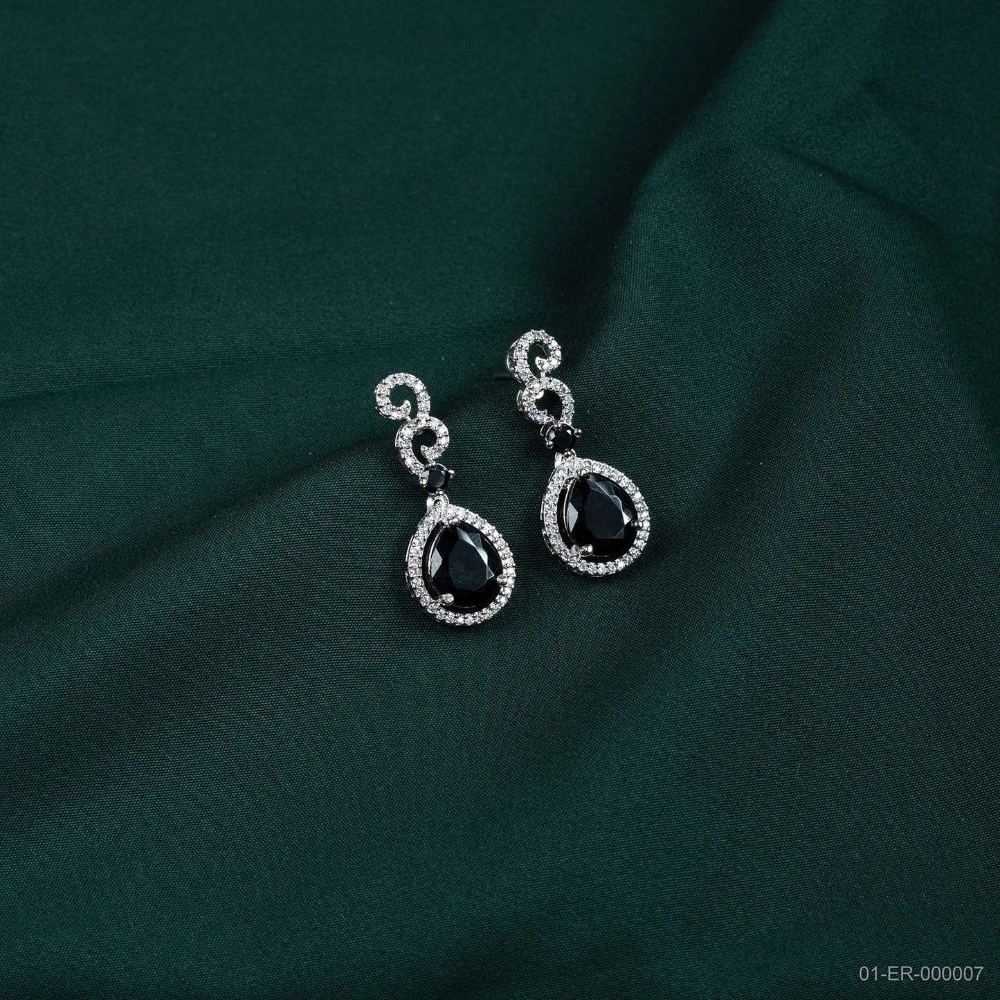 Nyra Silver Plated Black Teardrop Drop Earrings