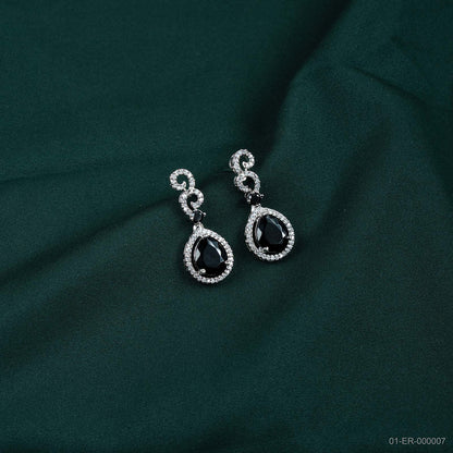 Nyra Silver Plated Black Teardrop Drop Earrings