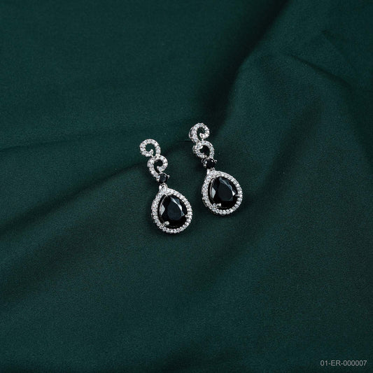 Nyra Silver Plated Black Teardrop Drop Earrings