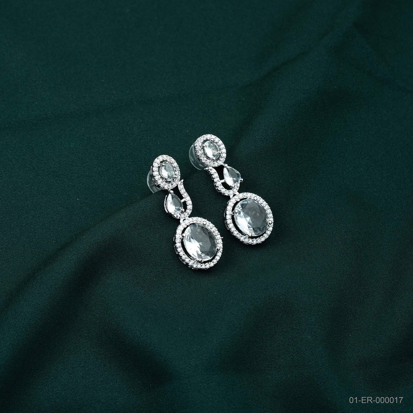 Nyra Silver Plated AD Halo Drop Earrings