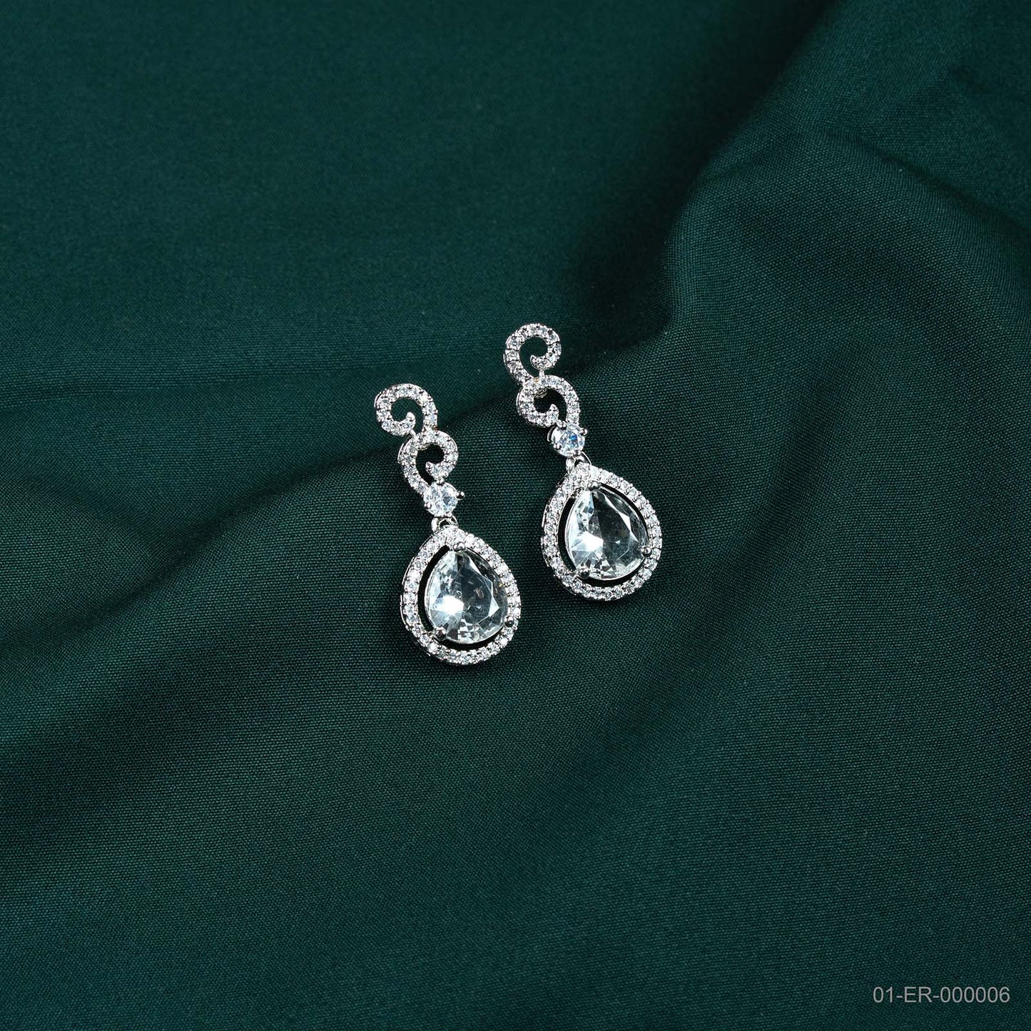 Nyra Silver Plated AD White Teardrop Drop Earrings