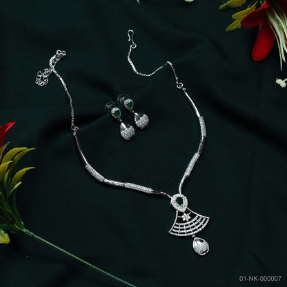 Nyra Emerald Green AD Fan Necklace Set