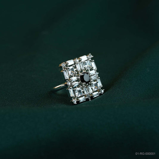 Nyra Silver Plated AD Geometric Statement Ring