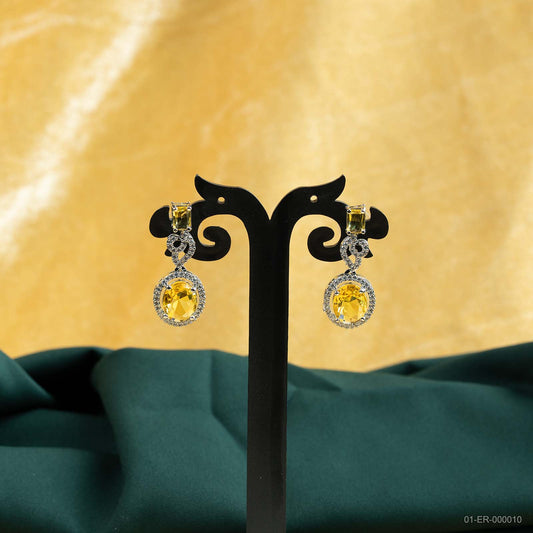 Nyra Silver Plated AD Golden Teardrop Drop Earrings